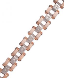 Mens Diamond Bracelet in Stainless Steel and Rose Ion Plate (1/5 ct