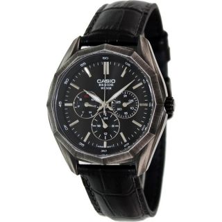 Casio Mens Core BEM310BL 1A Black Leather Quartz Watch with Black
