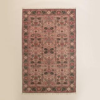 5x8 Blush Floral Block Print Cotton Symi Area Rug