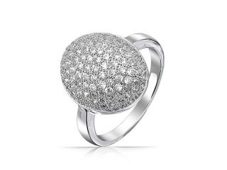 Bling Jewelry Pave Oval CZ Sparkle Engagement Ring Rhodium Plated