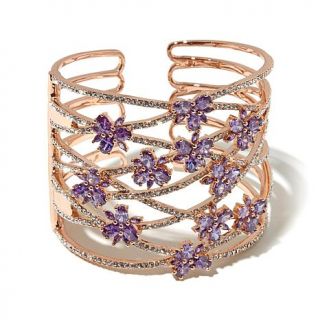 Joan Boyce "Laced in Flowers" CZ and Crystal Weave Cuff Bracelet   7809949