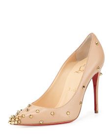 Christian Louboutin Degraspike Studded Leather Red Sole Pump, Nude/Gold