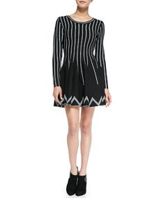 Charlie Jade Dot Striped Fit And Flare Dress, Black/White