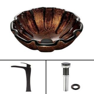 Vigo Glass Vessel Sink in Walnut Shell and Blackstonian Faucet Set in Antique Rubbed Bronze VGT422