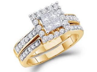 Princess Diamond Engagement Ring & Wedding Band 14k Yellow Gold (1 CT)