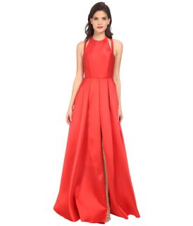 Faviana Frosted Satin Gown with Split Front Overskirt 7752 Red