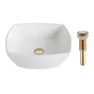 KRAUS Elavo Vessel Sink in White with Pop Up Drain in Gold KCV 126 G
