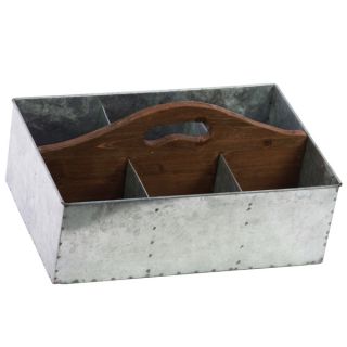 Galvanized Zinc Metal Storage with Wood Hole Handle and 6 Slots
