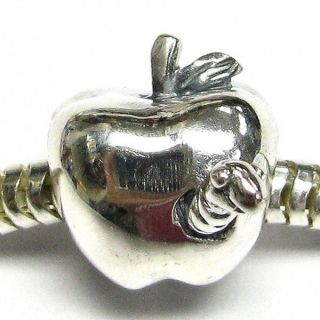 Queenberry Sterling Silver Apple Worm Leaf European Bead Charm
