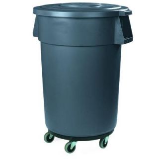 Carlisle Bronco 44 Gal. Gray Round Trash Can with Dolly (3 Pack) 34114423
