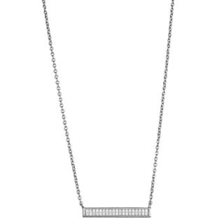 Sterling Silver Cubic Zirconia Sideway Bar Pendant Necklace   16934962