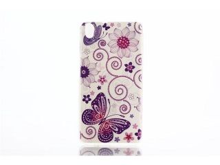 Moonmini HTC Desire 816 Soft TPU Phone Back Case Cover Skin Shell Protector (Butterfly and Flower Pattern)