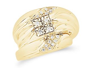 10K Yellow Gold Diamond Trio 3 Ring His & Hers Set   Square Princess Shape Center Setting w/ Pave Channel Set Round Diamonds   (1/4 cttw, G H, SI2)   SEE "OVERVIEW" TO CHOOSE BOTH SIZES