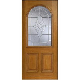Main Door 36 in. x 80 in. Mahogany Type Round Top Glass Prefinished Walnut Beveled Zinc Solid Wood Front Door Slab SH 559 WA BZ
