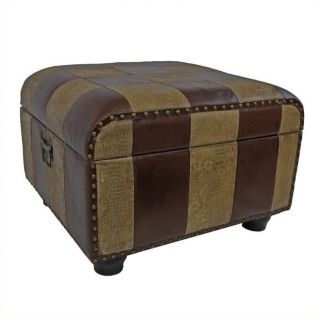 International Caravan Carmel Faux Leather Ottoman Trunk in Mix Pattern   YWLF 2187 MX