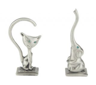 Set of 2 Pewter Animal Ring Holders with Crystal Eyes —