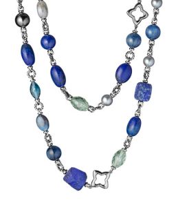David Yurman Bead Necklace with Gray Pearls and Lapis Lazuli