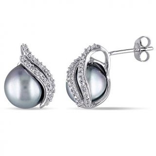 10K White Gold Tahitian Platinum Pearl and Diamond Post Earrings   7805005