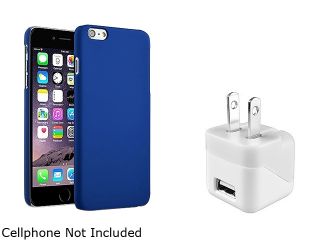 Insten Blue Snap in TPU Rubber Coated Case Cover + White Home / Wall Charger Adapter for Apple iPhone 6 Plus 5.51985024