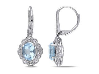 Sofia B 3 CT TW Sky Blue Topaz Sterling Silver Vintage Style Earrings with Diamond Accents