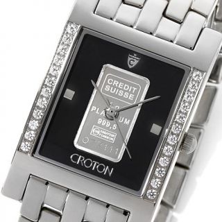 Croton Platinum Ingot CZ Accented Stainless Steel Bracelet Watch   7710627
