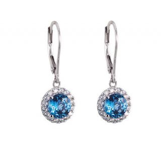 Diamonique & Vivid Blue 100 Facet Earrings, Platinum Clad —