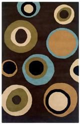 Hand Tufted Artisan Brown/Blue/Beige Circle Design Wool Rug (8 x 10