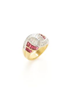 Ruby & Diamond Overlapping Band Ring by Piero Milano