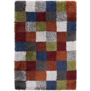7.75' x 11.15' Stichin' Swatches Burnt Orange, Moss Green, Mesa Red and Deep Lake Blue Area Throw Rug