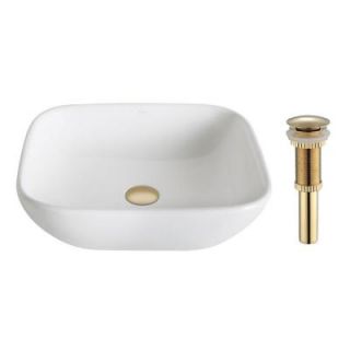KRAUS Elavo Vessel Sink in White with Pop Up Drain in Gold KCV 127 G