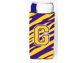 Monogram   Tiger Stripe   Purple Gold  Letter G Ultra Beverage Insulators for slim cans CJ1022 GMUK