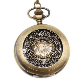 Steampunk Pocket Watch Pendant   Antiqued Brass Mechanical With Filigree Lid