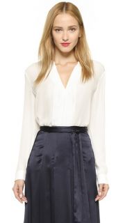 L'AGENCE Lauren Band Collar Pleated Front Blosue