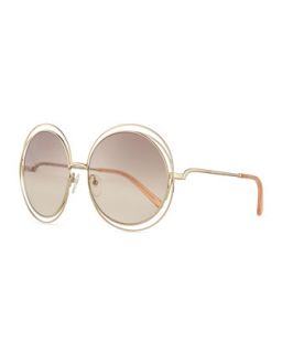 Chloe Carlina Round Wire Metal Sunglasses, Rose Golden/Peach