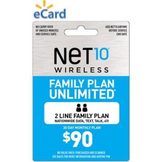 (Email Delivery) Net10 Family Plan 2 Unlimited $90