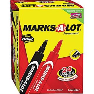 Marks A Lot Permanent Marker, 3/16 Large Chisel Tip, Assorted, 24/Set