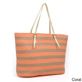 Magid Striped Paper Straw Double Handle Tote Bag   Shopping