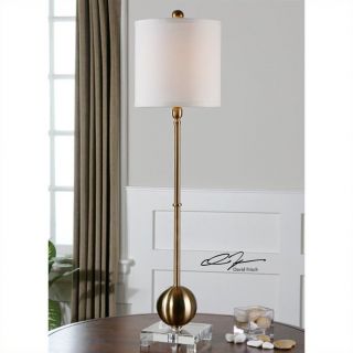 Uttermost Laton Metal with White Shade Buffet Lamp  in Brushed Brass   29935 1