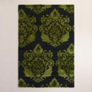 Green and Black Floral Tufted Wool Trissina Area Rug