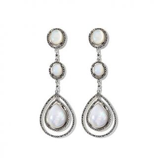 Gray Marcasite and Mother of Pearl Triple Drop Sterling Silver Statement Earrin   7609611