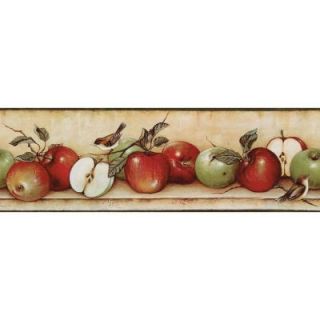 The Wallpaper Company 6.83 in. x 15 ft. Red and Green Apples and Birds Border WC1283066