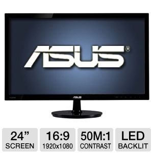 ASUS VS247H P 24 Class Widescreen LED Backlit Monitor   1920 x 1080, 16:9,  Dynamic,16.7 million colors 2ms, HDMI, DVI, VGA, Energy Star  