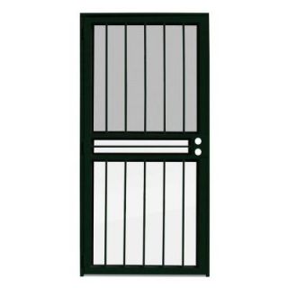 Unique Home Designs 30 in. x 80 in. Paladin Forest Green Recessed Mount All Season Security Door with Insect Screen and Glass Inserts 1U0320CN0FGGLA