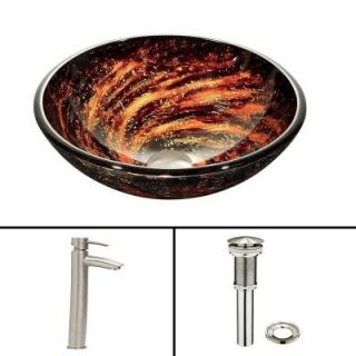 Vigo Glass Vessel Sink in Northern Lights and Shadow Faucet Set in Brushed Nickel VGT415