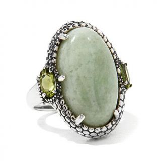 Jade of Yesteryear Jade and Gem 3 Stone Sterling Silver Ring   7818685