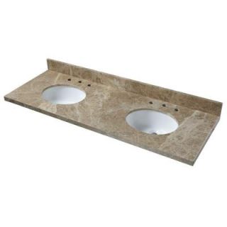 Pegasus 61 in. W x 22 in. D Marble Vanity Top in Light Emperador with Double White Bowls 62922