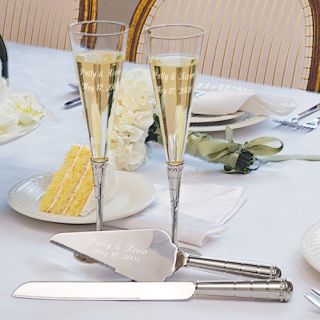 Cathys Concepts Wedding Champagne Flutes and Cake Server Set