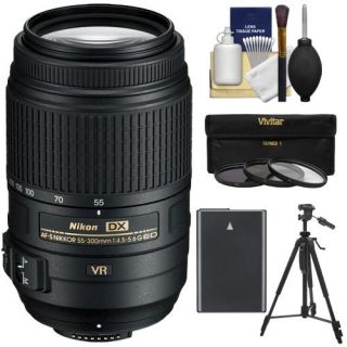 Nikon 55 300mm f/4.5 5.6G VR DX AF S Zoom Nikkor Lens + EN EL14 Battery + 3 Filters + Tripod Kit for D3200, D3300, D5300, D5500, D7100, D7200 Camera