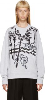 Kenzo: Grey Embroidered Bamboo Tiger Sweatshirt
