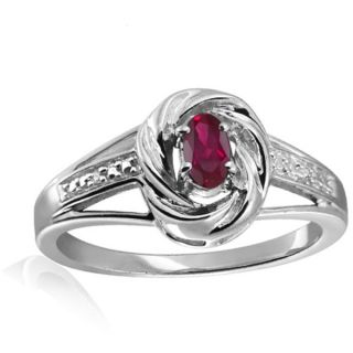 Sterling Silver Ruby Gemstone and White Diamond Accent Solitaire Ring